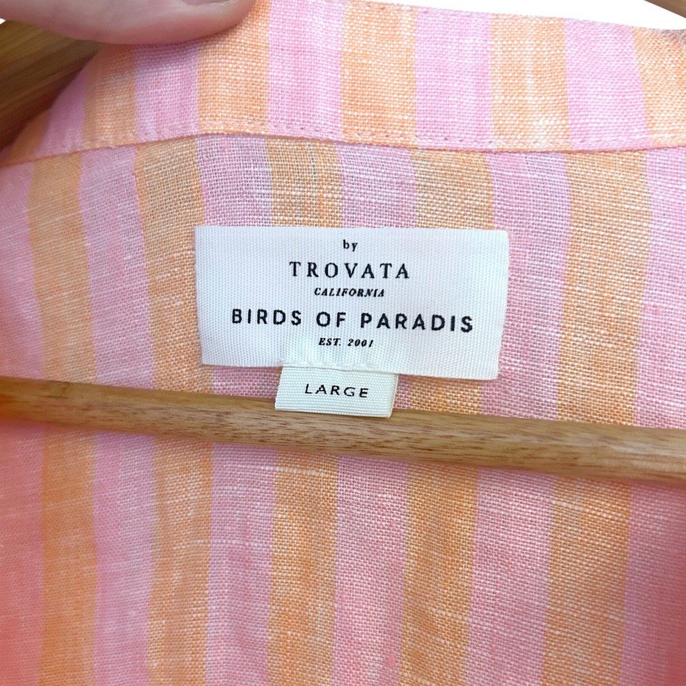Trovata Birds of Paradis Lucca Linen Shirt Dress Pink Orange Stripe Womens Large - Picture 7 of 8
